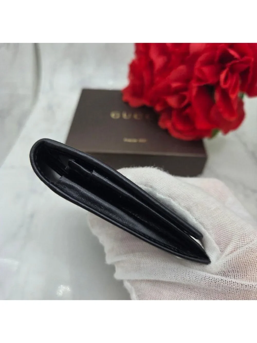Gucci Card Case Coin Purse Leather Black